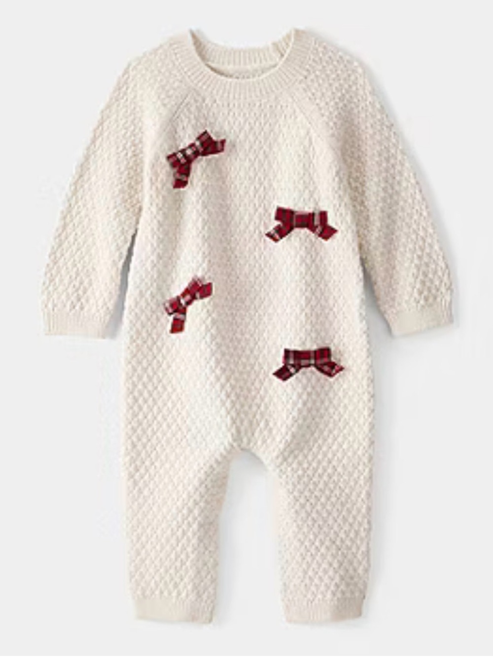Carters round neck long sleeve jumpsuit cream  Knit red Plaid Bows baby 6 months